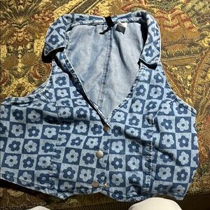 Floral Patterned Denim Vest